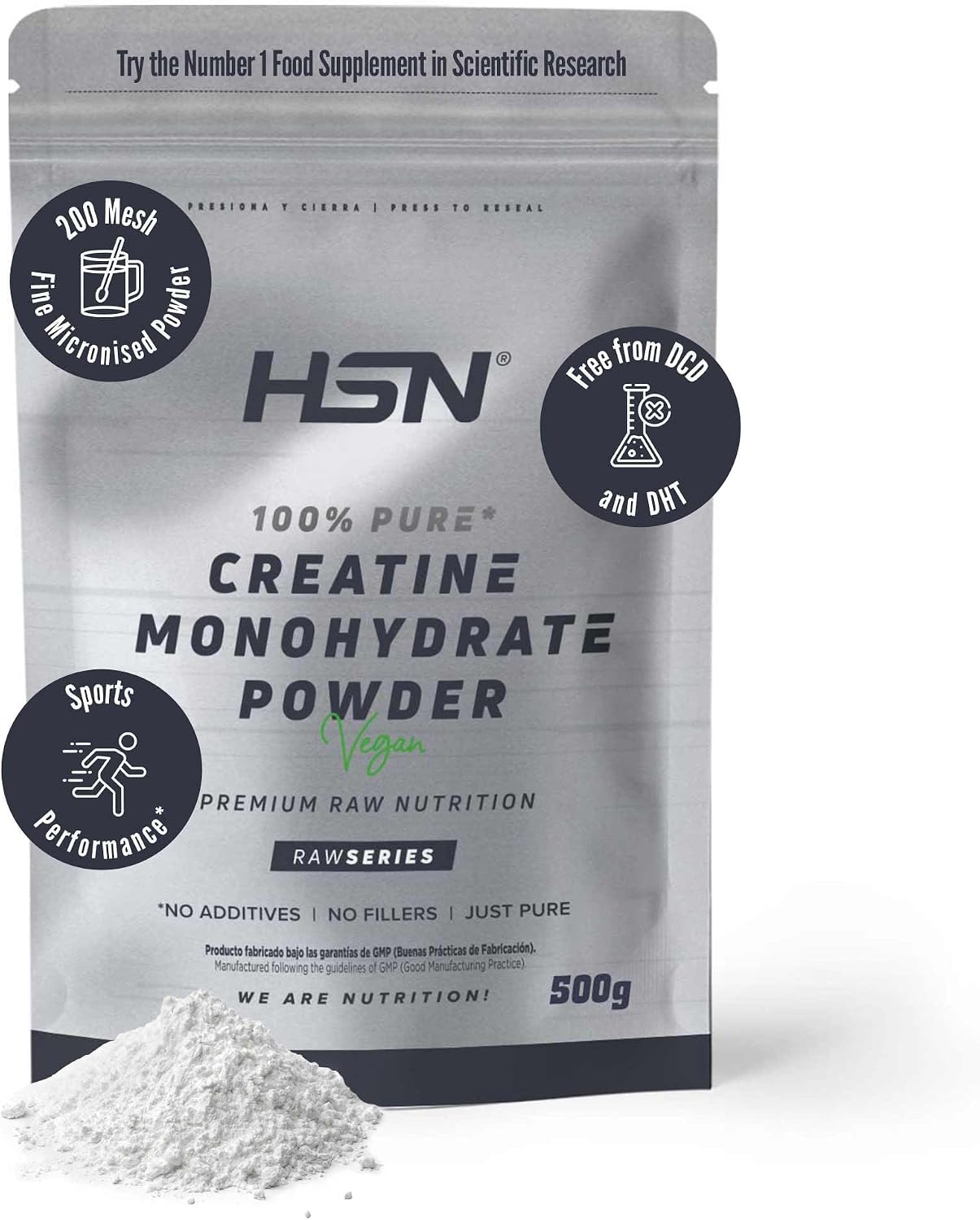 HSN Creatina Monohidrato en Polvo (200 mesh) Sin Sabor 500 g