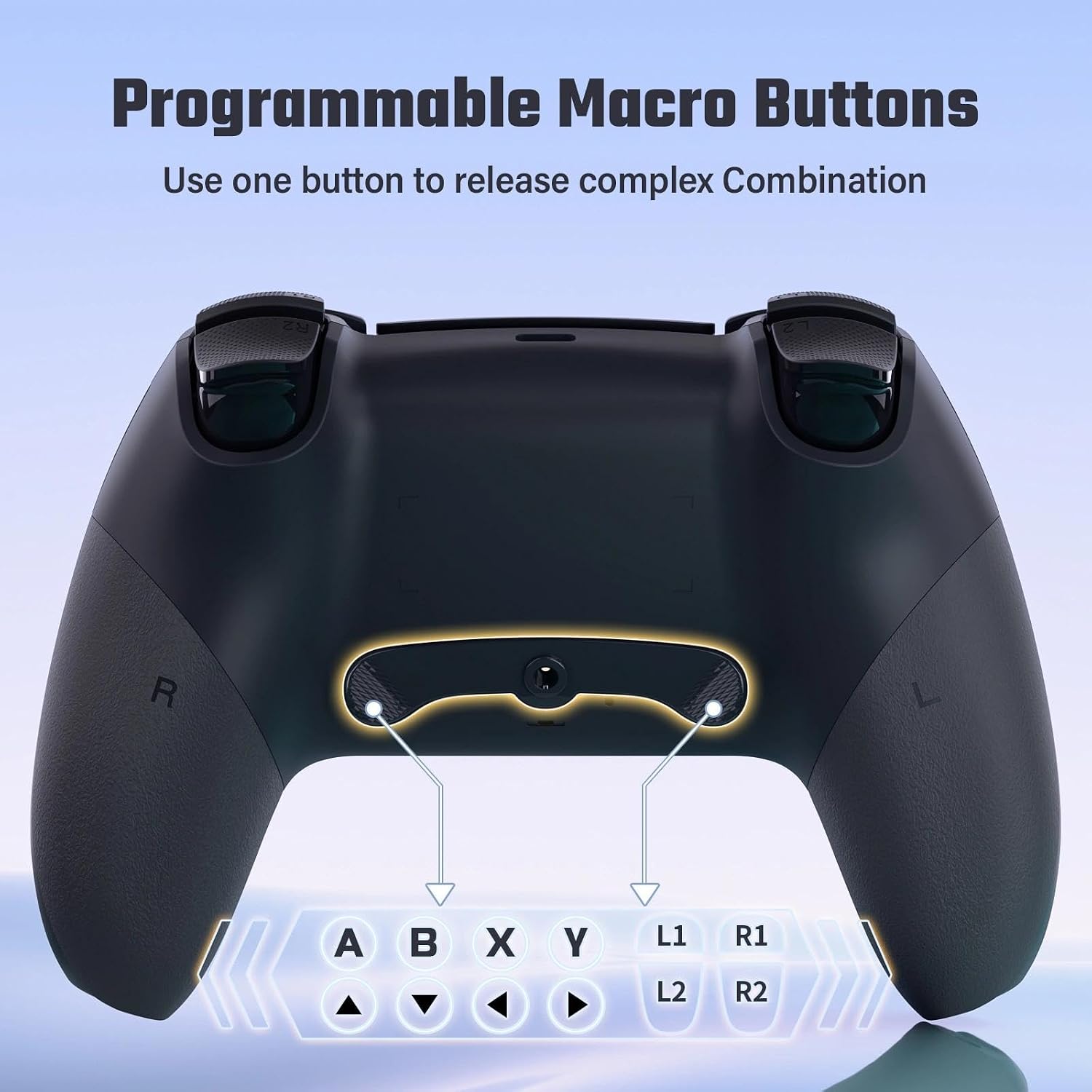 LATEC Mando para PS4, Mando Inalámbrico PS4 con Bluetooth, 2 Botones de Programación Macro, 6-Axis Sensor Giroscópico, Doble Vibración, Panel Táctil, Negro