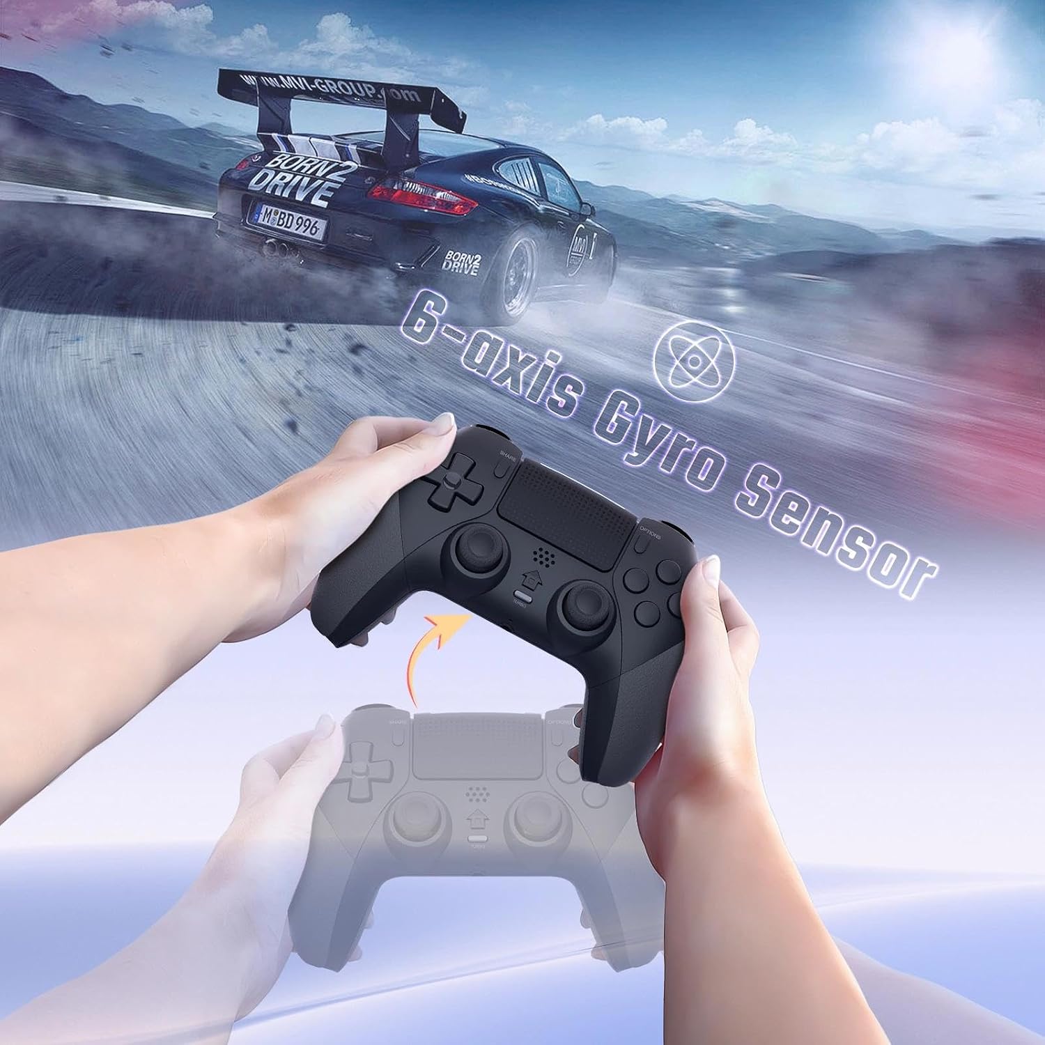 LATEC Mando para PS4, Mando Inalámbrico PS4 con Bluetooth, 2 Botones de Programación Macro, 6-Axis Sensor Giroscópico, Doble Vibración, Panel Táctil, Negro