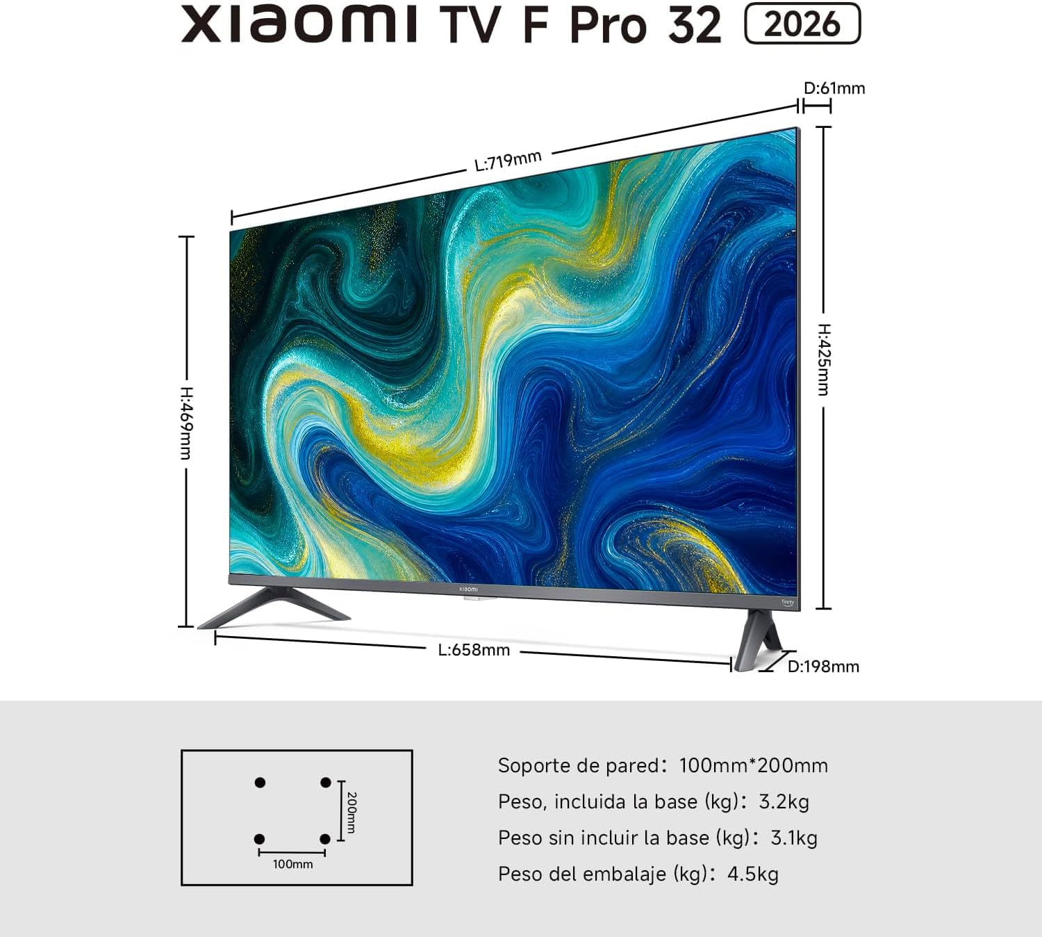 XIAOMI TV Pro 32 Pulgadas 2026, QLED Smart TV, Fire OS14, L32MB-FPVEU [Clase de eficiencia energética E] Alexa Voice Control, Dolby Audio™, DTS Virtual:X, DTS-HD, Compatible with A