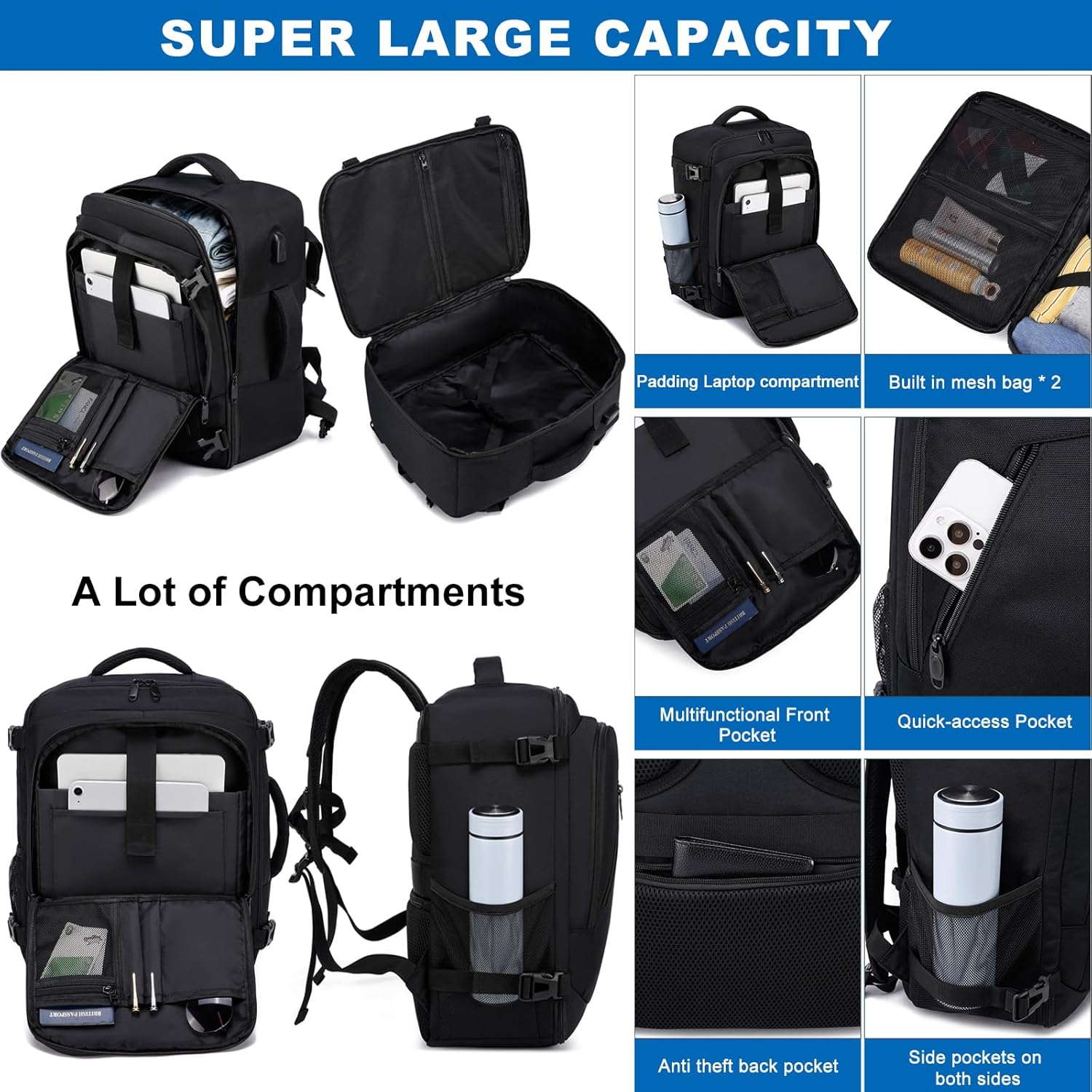 Mochila Viaje Cabina Avion 40x30x20 para Ryanair,Mochila 40x30x20 Vueling