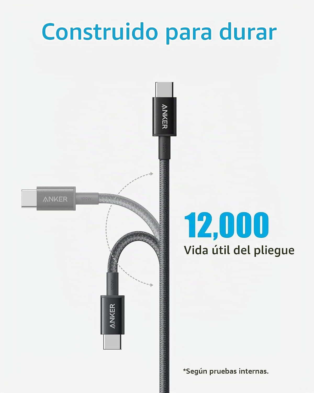 Anker 333 Nylon Cable USB C Carga Rapida 100W, PD 3.0  [1,8m] Negro,1 Pack Nylon, 12.000 flexiones, USB Tipo C para iPhone 18 pro max 17 16 15, MacBook, iPad Pro, iPad Air, Samsung