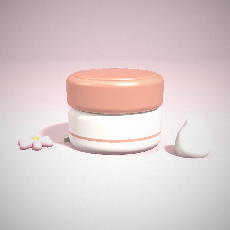 Tarro de crema hidratante facial rosa con flores