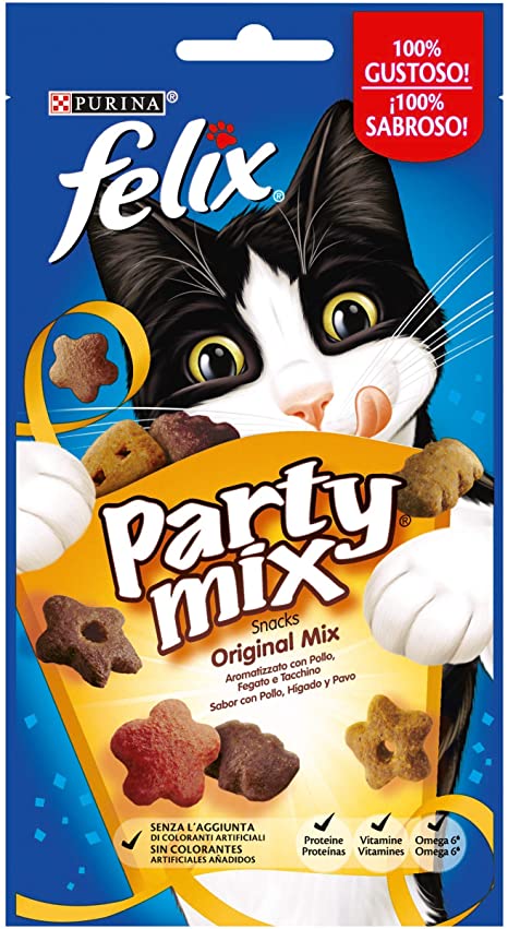 Purina Felix Party Mix Original Snacks, golosinas y chuches para gato 8 x 60 g