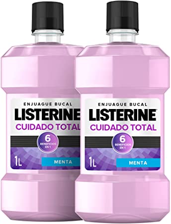 Listerine Cuidado Total – Enjuague Bucal, Sabor Menta, 1000 ml, Pack de 2